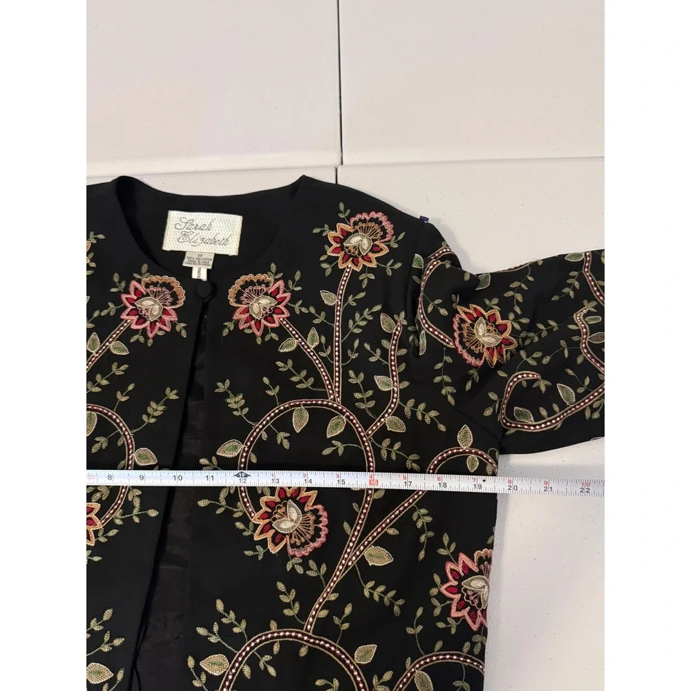 Sarah Elizabeth Black Floral Embroidered Cropped Bolero‎ Jacket Size 10 G3